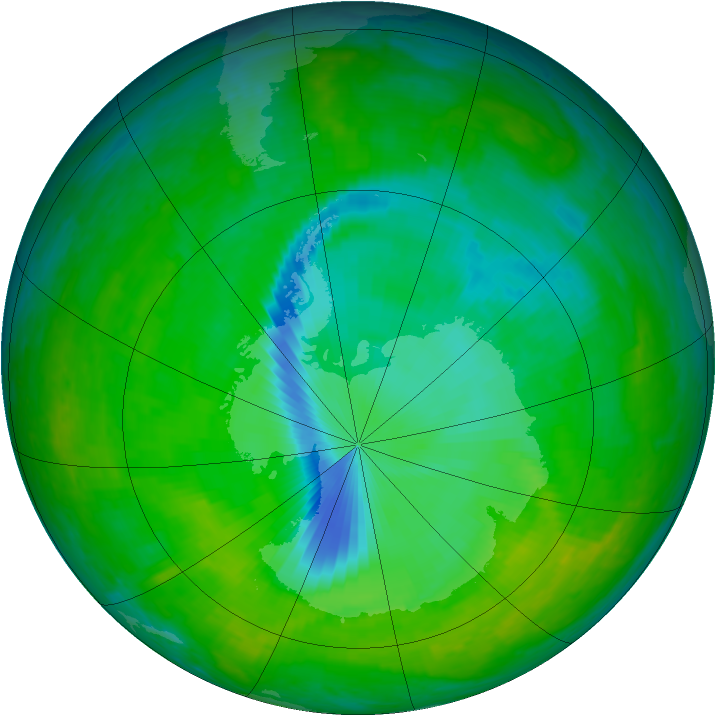 Antarctic ozone map for 05 December 2003